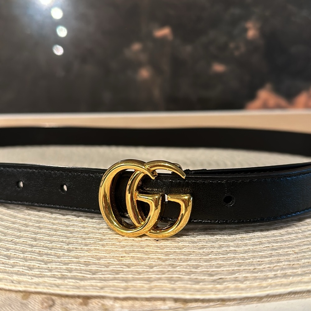 GUCCI GG MARMONT THIN LEATHER BELT WITH SHINY BUCKLE - Picture 7 of 7